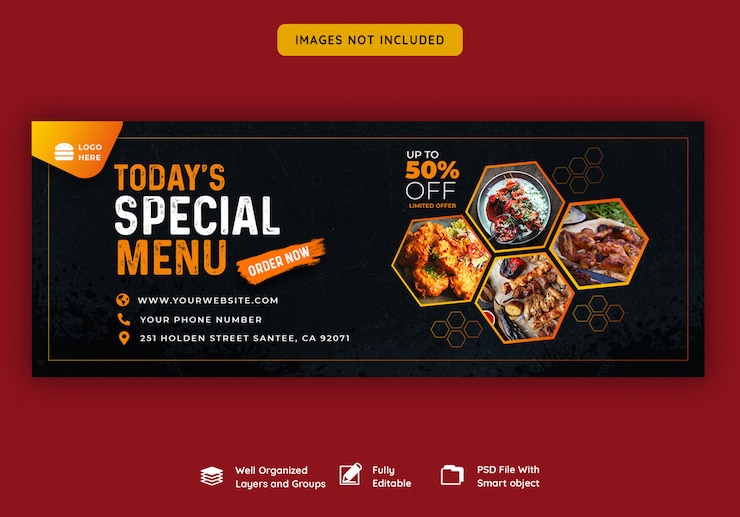 PSD facebook cover banner template for food and restaurant