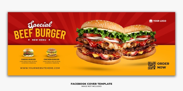 Шаблон баннера для обложки facebook для ресторана fast food menu burger