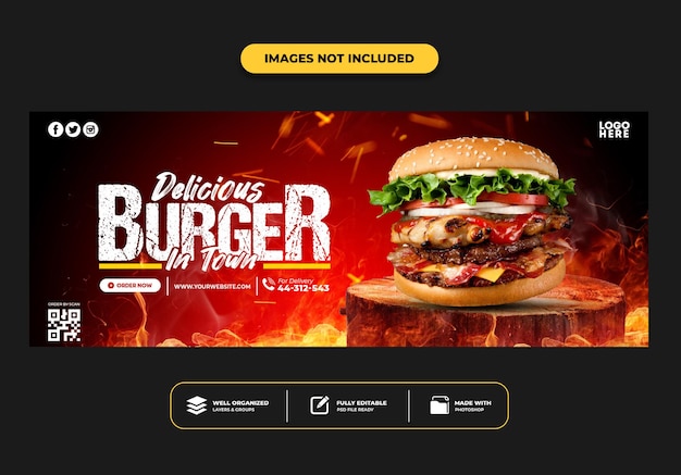 Modello di banner post copertina di facebook per hamburger di menu fast food del ristorante