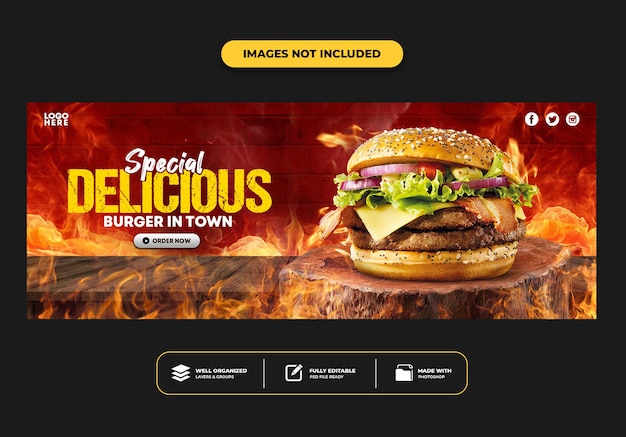 Modello di banner post copertina di facebook per hamburger di menu fast food del ristorante