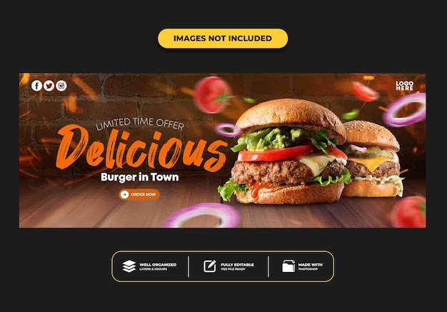 Modello di banner post copertina facebook per hamburger menu fast food ristorante