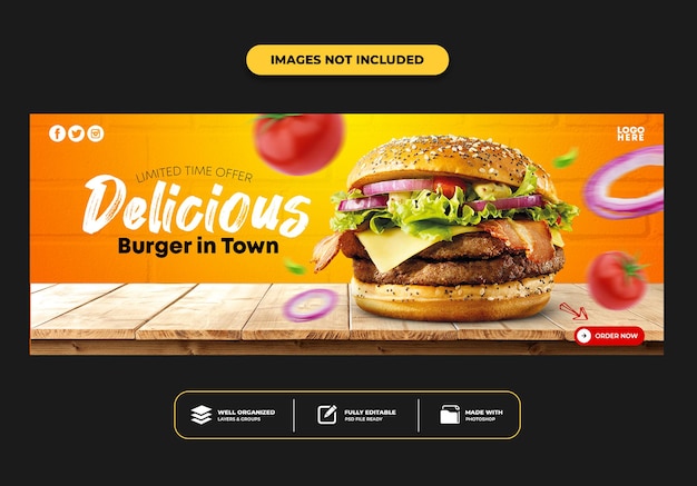 Modello di banner post copertina facebook per hamburger menu fast food ristorante