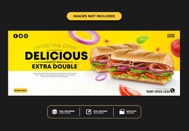 PSD modello di banner post copertina facebook per hamburger menu fast food ristorante restaurant