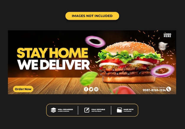 Modello di banner post copertina facebook per hamburger menu fast food ristorante restaurant