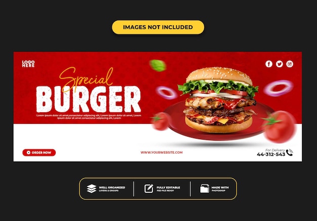 Modello di banner post copertina facebook per hamburger menu fast food ristorante