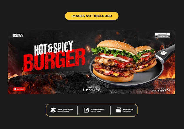 Modello di banner post copertina facebook per hamburger menu fast food ristorante