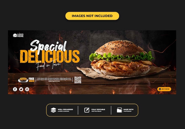 Modello di banner post copertina facebook per hamburger menu fast food ristorante