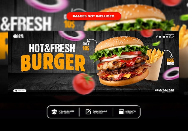 PSD modello di banner post copertina facebook per hamburger menu fast food ristorante