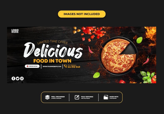 PSD modello di banner post copertina di facebook per pizza menu fast food ristorante