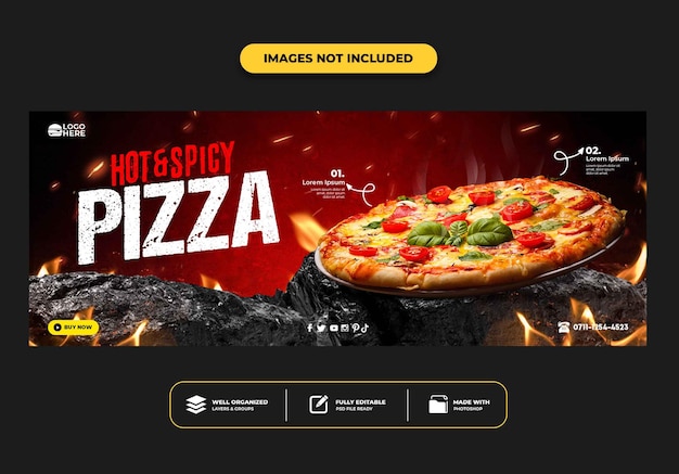 PSD facebook cover post banner template for restaurant fast food menu pizza