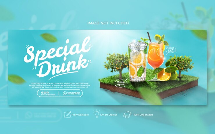 PSD facebook cover post banner template for restaurant food menu special drink