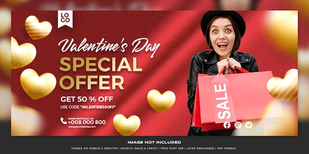 PSD facebook cover promotion for valentine's day premium psd