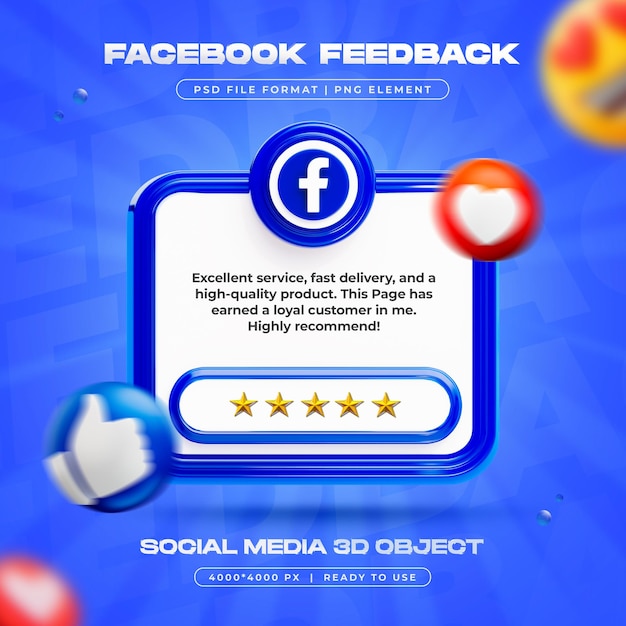 Facebook Feedback Review Izolowane media społecznościowe 3D Render