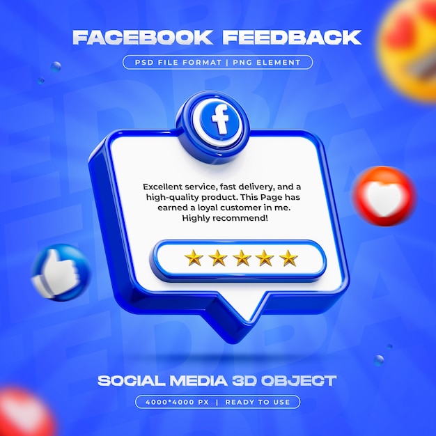 Facebook Feedback Review Izolowane media społecznościowe 3D Render