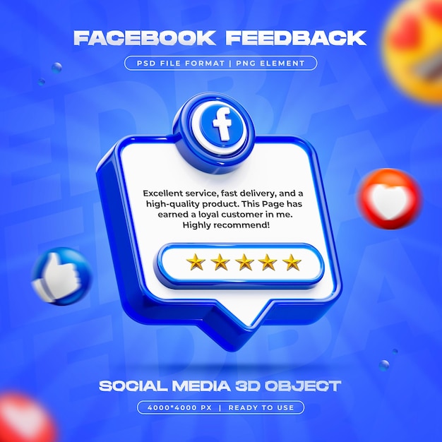 Facebook Feedback Review Izolowane media społecznościowe 3D Render