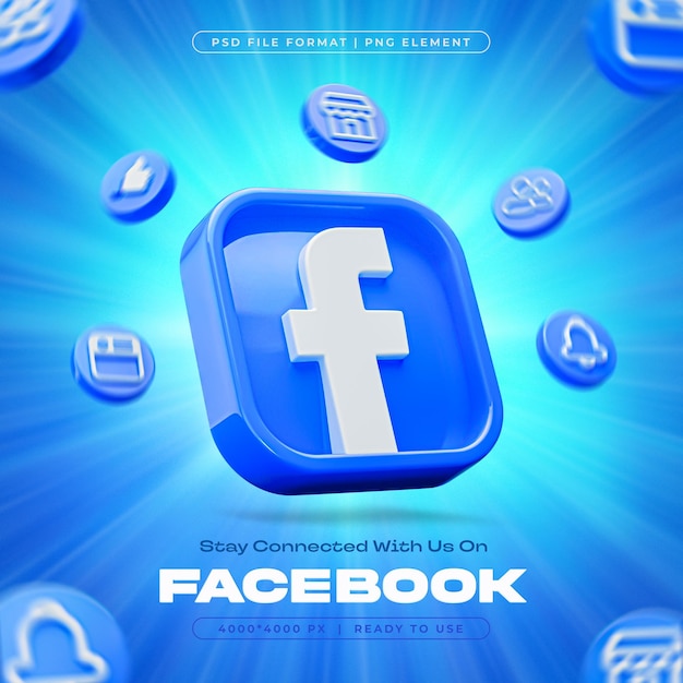 PSD facebook glossy logo i notification post reaction icons wyizolowane