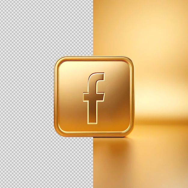 Facebook logo icona dorata trasparente 3d f lettera su psd sfondo dorato per il design ui premium