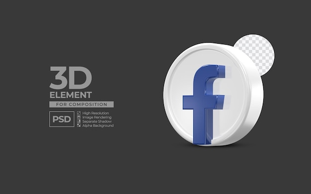 Элемент 3d рендеринга значка facebook для композиции премиум psd