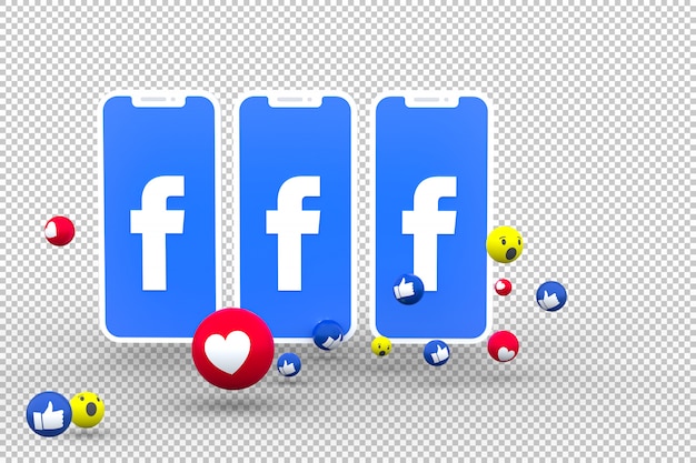 Facebook icon on screen smartphones and facebook reactions