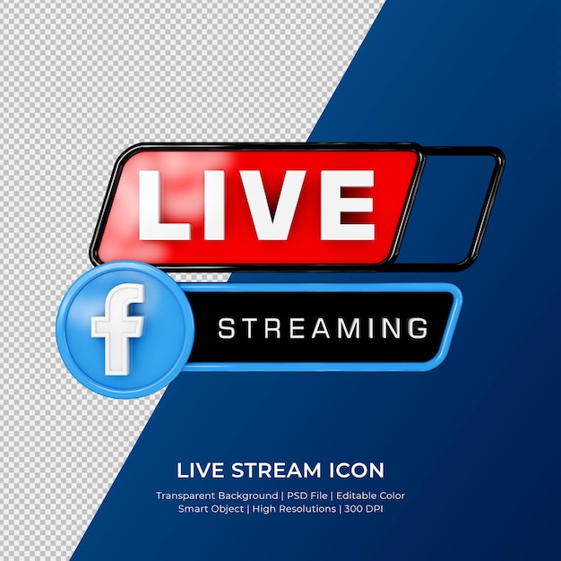 PSD facebook live streaming 3d render icona badge isolato