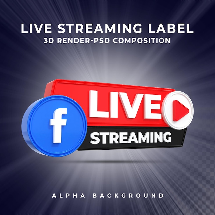 PSD facebook live streaming 3d render icon badge