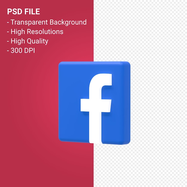 Facebook-logo 3d-rendering op transparante achtergrond