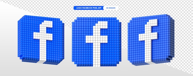 Facebook logo coin in pixel art 3d render with transparent background