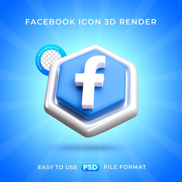 PSD rendering 3d dell'icona dei social media di facebook