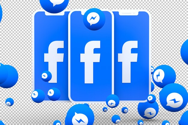 Facebook messenger icon on screen smartphone or mobile and facebook messenger reactions love 3d render