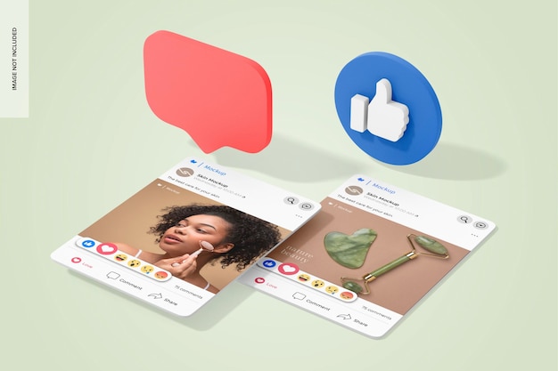 Prospettiva del mockup dei post mobili di facebook