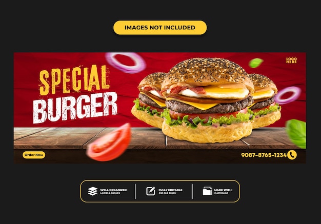 Facebook-omslagpostbannersjabloon voor restaurant fastfood menuburger