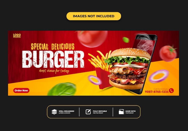 Facebook-omslagpostbannersjabloon voor restaurant fastfood menuburger