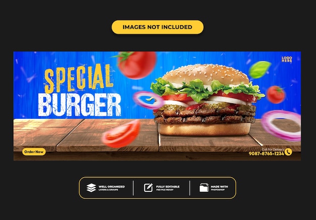 Facebook-omslagpostbannersjabloon voor restaurant fastfood menuburger