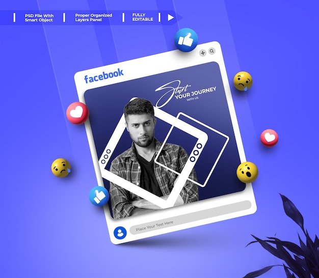 PSD post di facebook 3d mockup psd