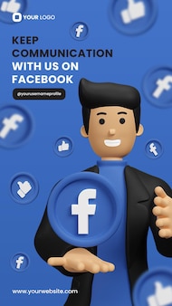 Promozione facebook con icona facebook 3d per modello di storia instagram psd premium