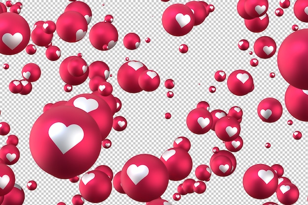 Le reazioni di facebook emoji cuore 3d rendering su sfondo trasparente, simbolo di palloncino social media con il cuore