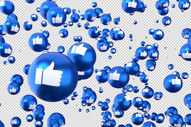 Le reazioni di facebook come emoji 3d rendono il simbolo dell'aerostato dei social media con like