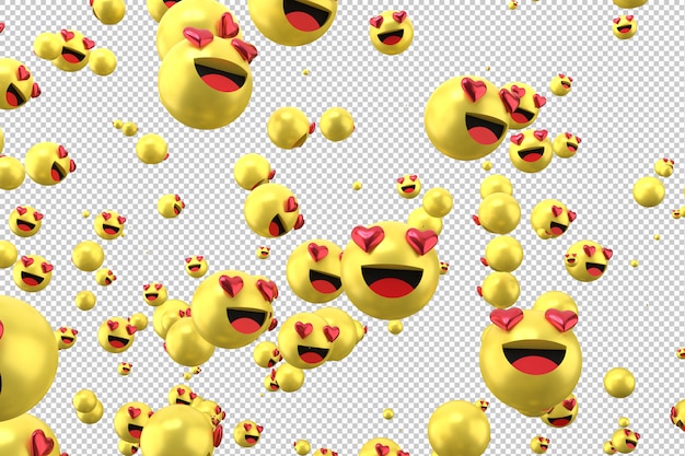 Facebook reactions love emoji 3d render on transparent, social media balloon symbol with heart