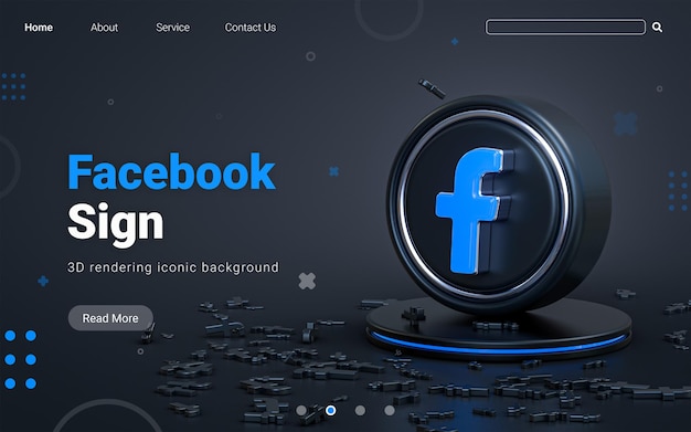 Facebook sign 3d rendering abstract dark realistic iconic background for social banner template