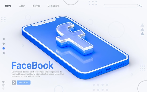 PSD 휴대 전화 격리 된 흰색 배경에 페이스 북 로그인 웹 배너에 대 한 3d 렌더링 개념