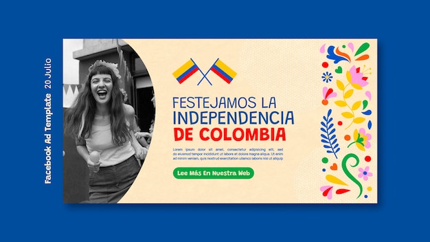 PSD facebook-sjabloon voor de onafhankelijkheidsdag van colombia