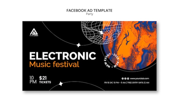 PSD facebook-sjabloon voor elektronische muziekfeesten