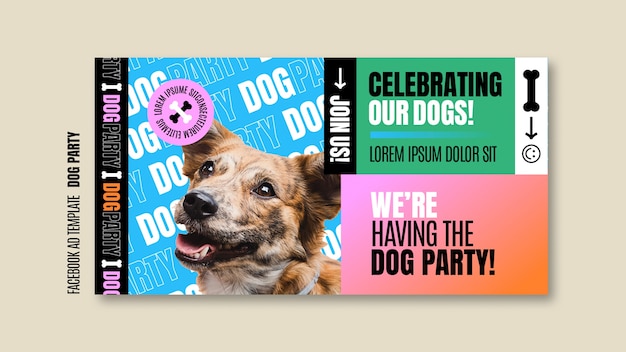 PSD facebook-sjabloon voor hondenfeestjes in plat ontwerp
