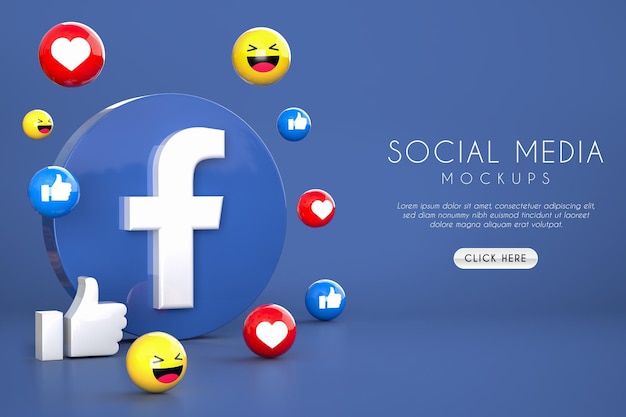 Facebook social media logos emoji like and love mockups