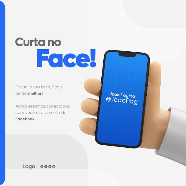 Facebook social media template met cartoon hand en smartphone mockup