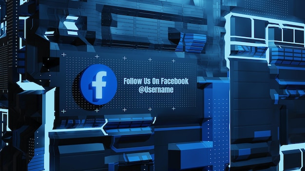 Facebook sociale media volgen ons met 3d toekomstige neon technologie muur achtergrond