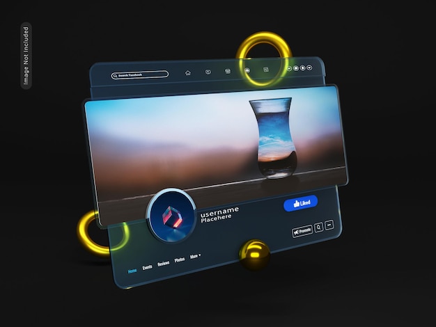 PSD facebook ui glass 3d mockup