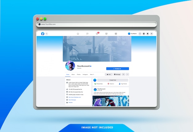 PSD facebook ui-sjabloon op 3d-webbrowser-mockup