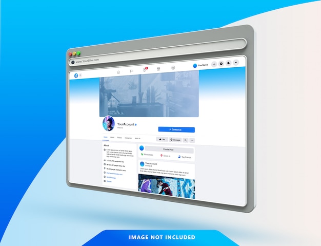 Facebook ui template on 3d web browser mockup