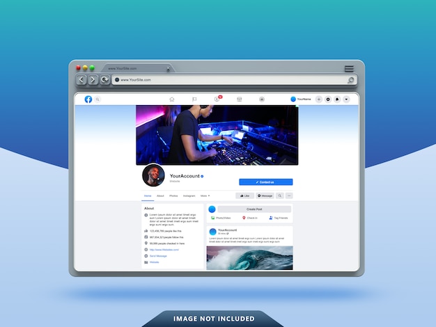 Facebook Ui Template On 3d Web Browser Mockup